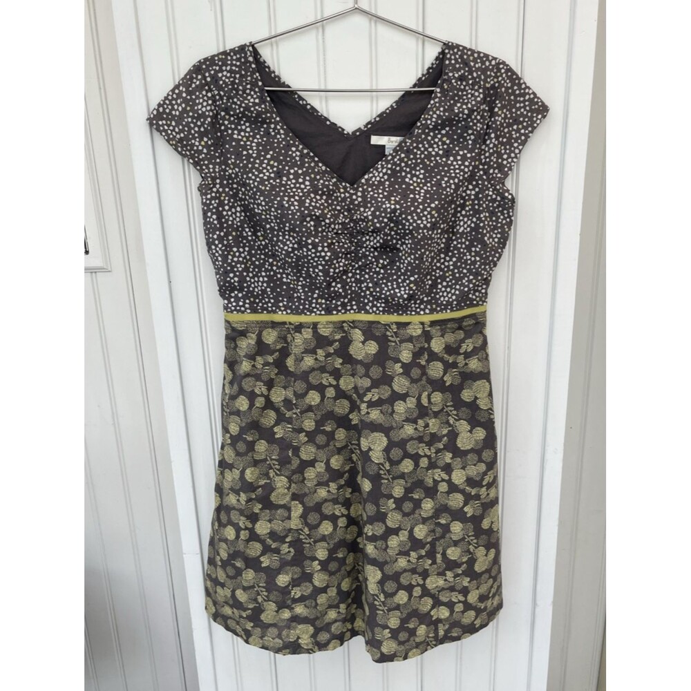 Boden Mixed Print Dress US 8P Cotton Gray Lime Lined